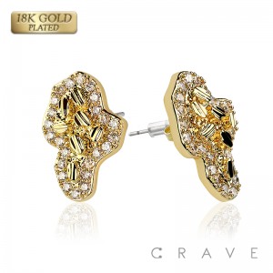 PAIR OF 18K GOLD PLATED MULTI CZ GEMS INGOT CENTERED NUGGET EARRINGS